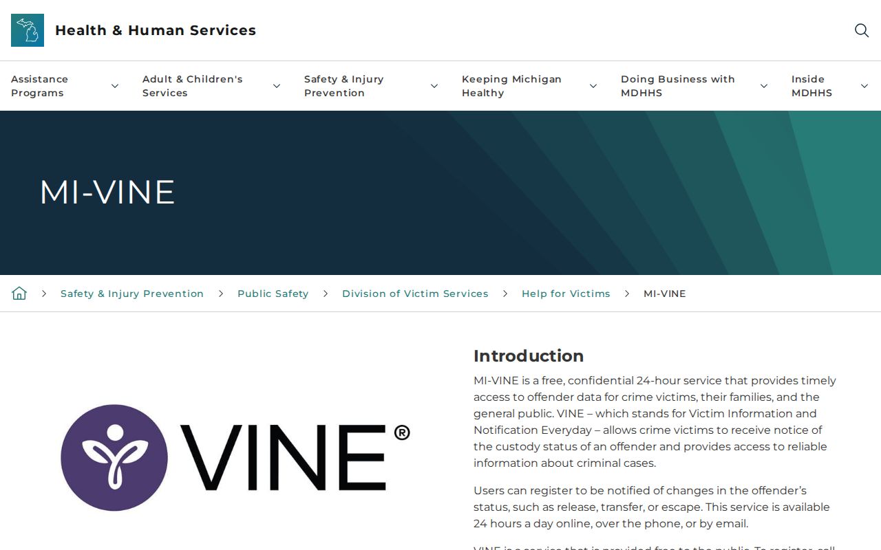 Hillsdale County released inmate MI-VINE notification information